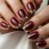 NA090 - Red French-Style Glam Nails